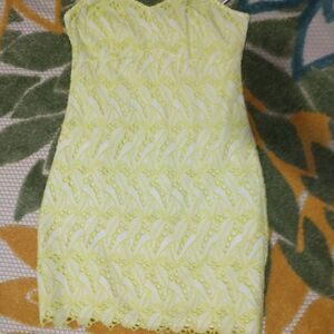 Crown & Ivy Yellow Lace Mini Dress